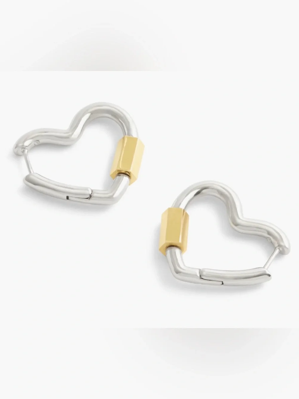 NWT COACH 2024 collection  Silver-Tone Heart Hoop Earrings with Gold Plaque - Picture 4 of 8